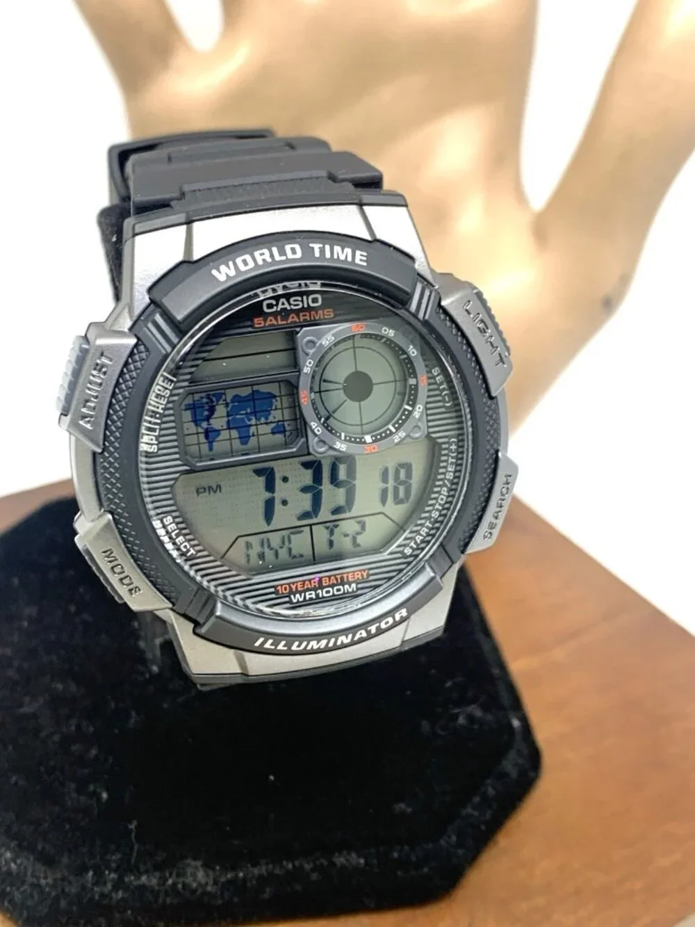 Casio Men's Watch AE1000W Black Resin Digital Quartz Sport World Time 3198 43mm